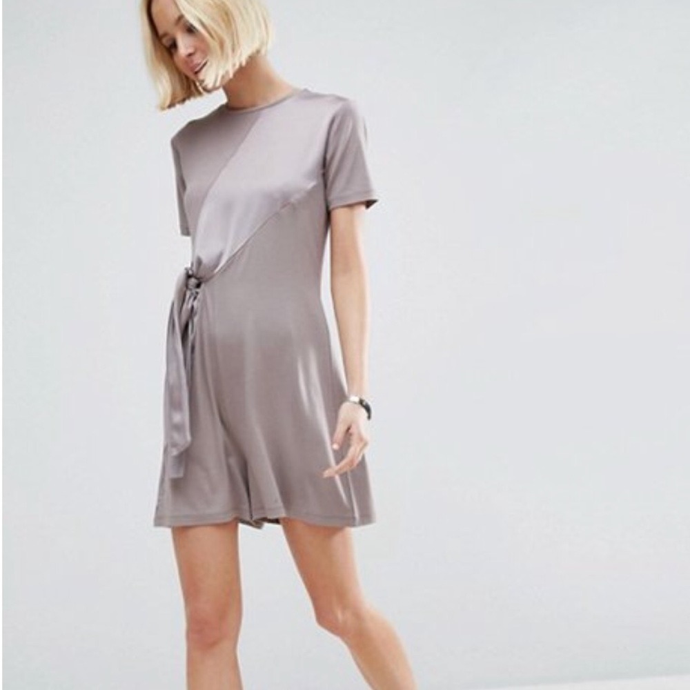 ASOS Knot Front Mixed Fabric Tee Playsuit